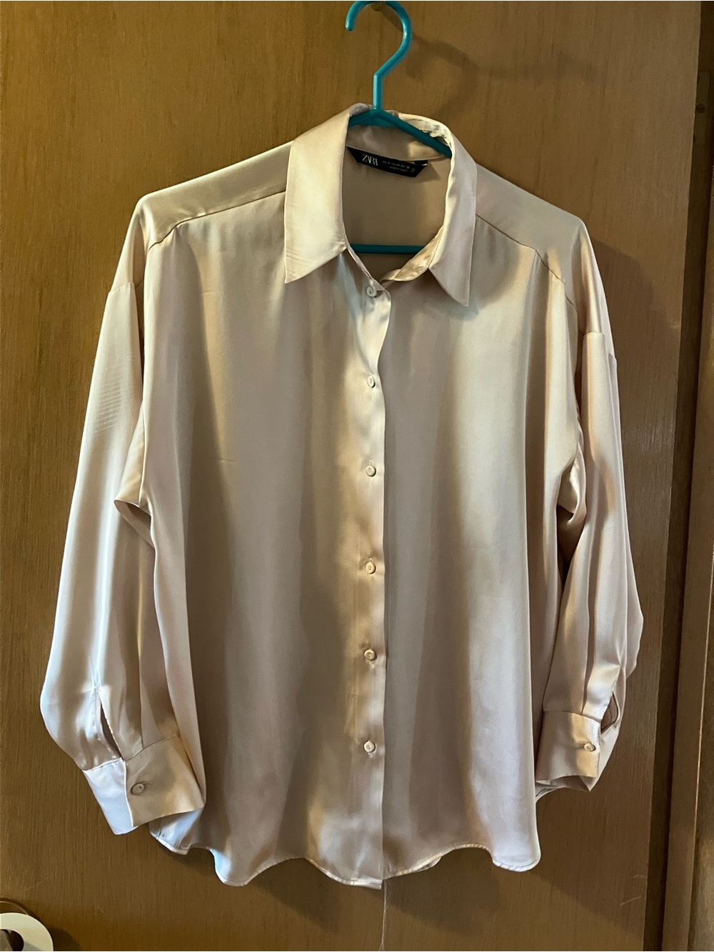 ZARA Pale Cream Satin Button-Up Shirt for Men